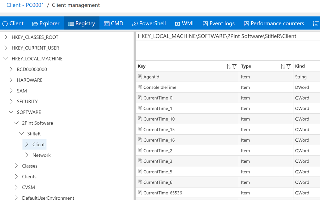 Registry management view